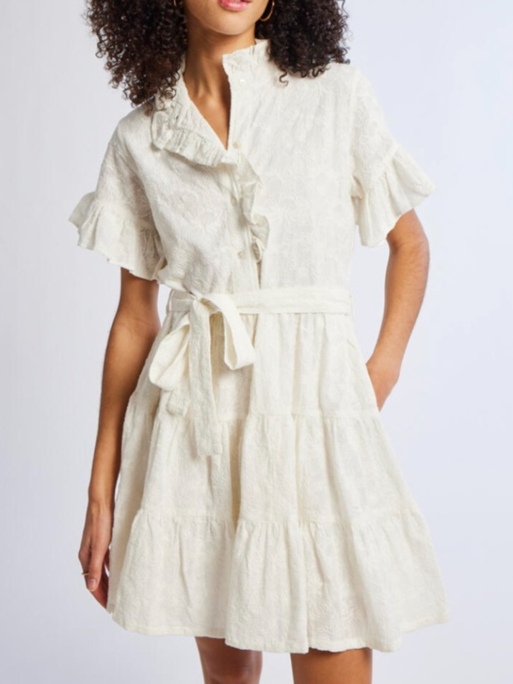 MILLE RESORT & TRAVEL VIOLETTA DRESS - GARDEN Ruffle Tiered ShortSleeve Dress XL